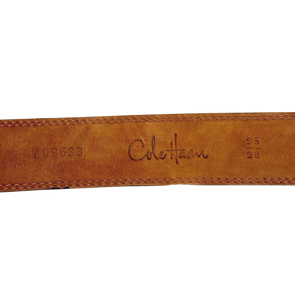 Cole Haan Leather Belt Mens 38 Brown Textured Silver Buckle Old Money Preppy - Picture 2 of 16